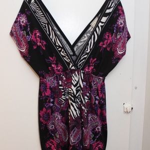 Pink Rose paisley black and purple coverup/tunic